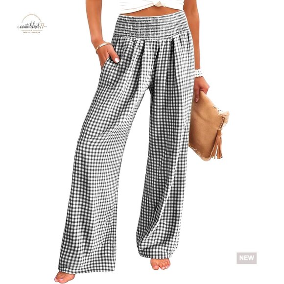 Pants - Wide Leg Palazzo Pants High Waisted Lounge Casual Trousers with Pockets